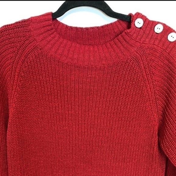 Sundance Crimson Red Linen Knit Boat Neck Sweater with Shoulder Buttons Size PL - Picture 2 of 6